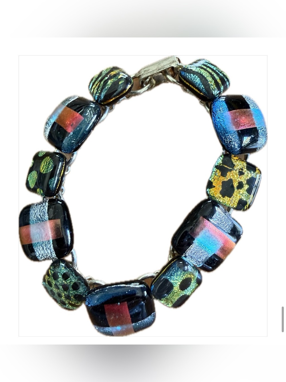 Handmade Multicolor Dichroic Glass Tile Bracelet
